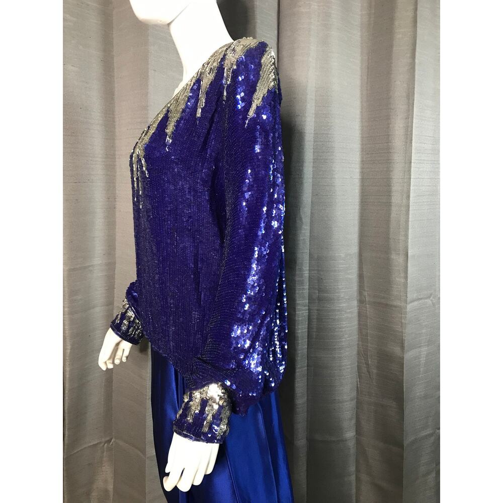 Vintage Judith Lieber Creations Blue and Silver Sequined Blouse Sz M - Picture 3 of 8
